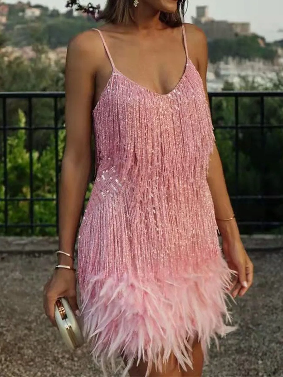 1920s Sheath/Column Spaghetti Straps Sequins Vintage Costume Party Dresses