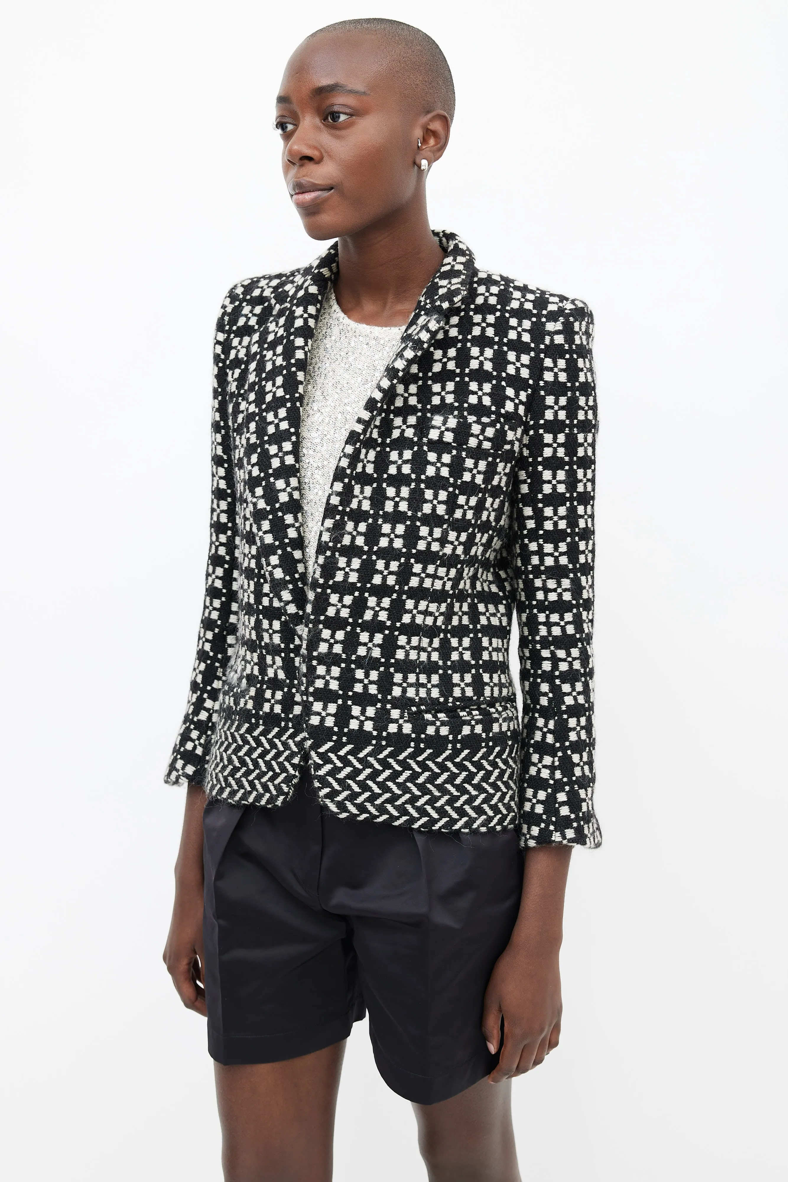 Black & White Wool Tweed Blazer