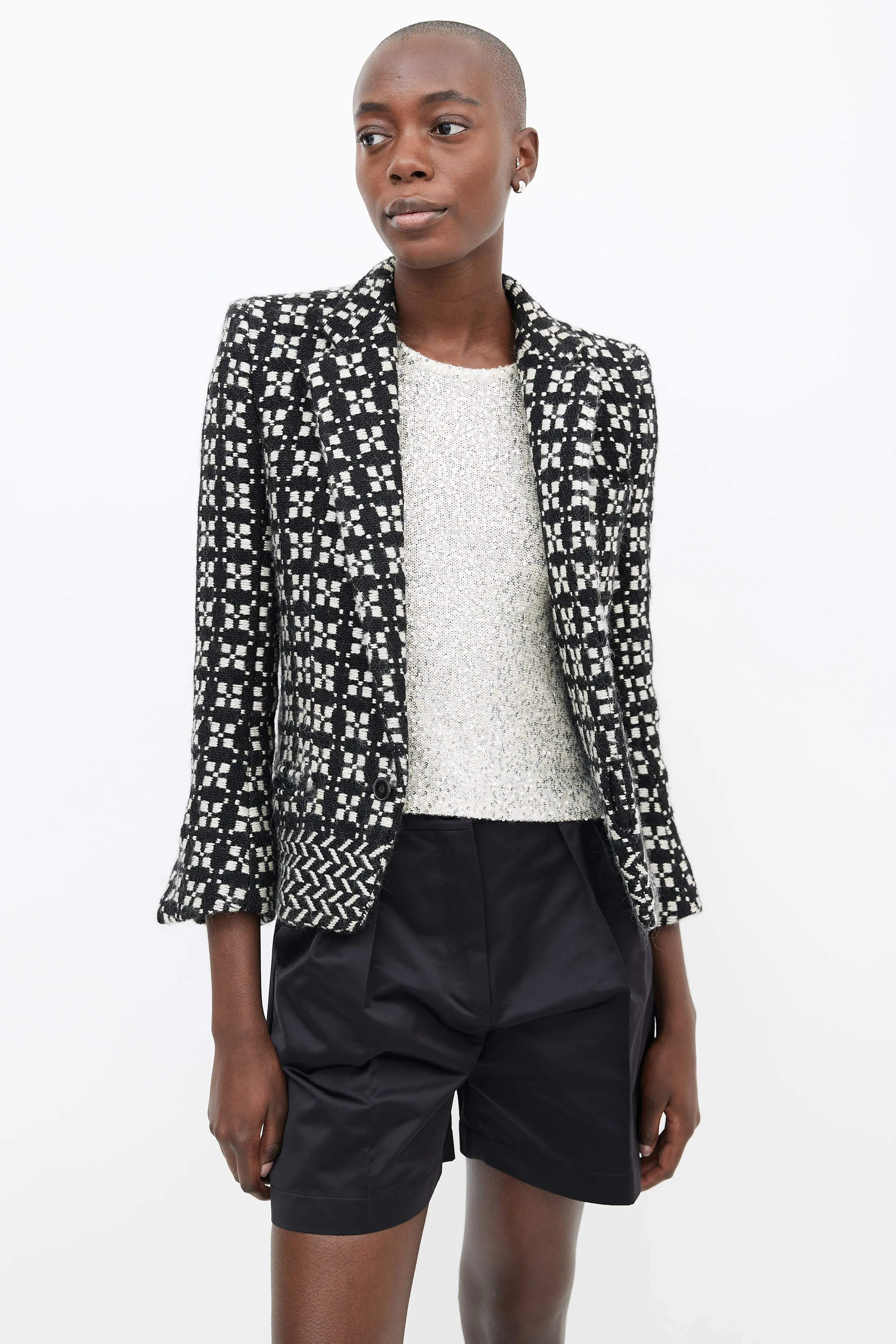 Black & White Wool Tweed Blazer