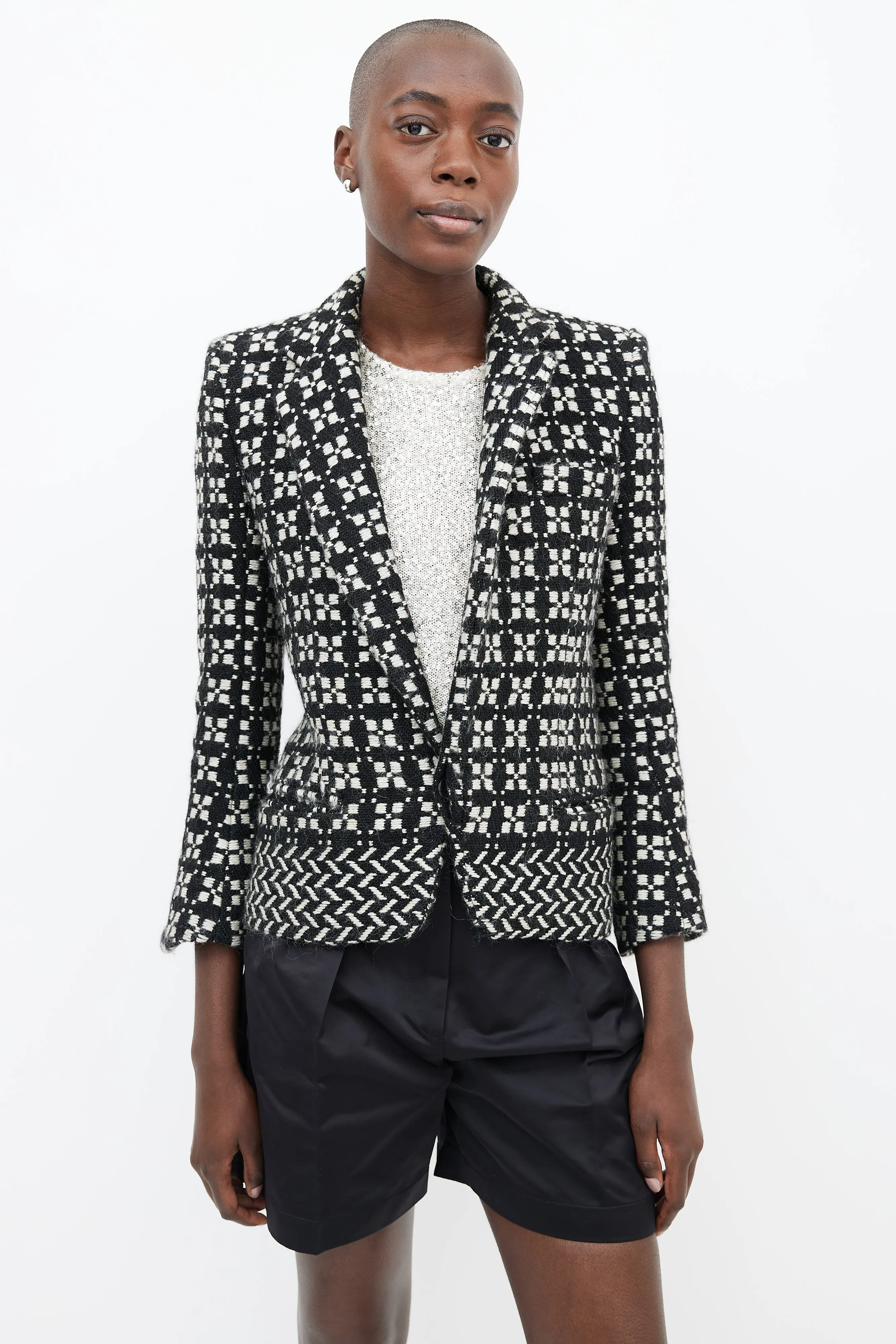 Black & White Wool Tweed Blazer