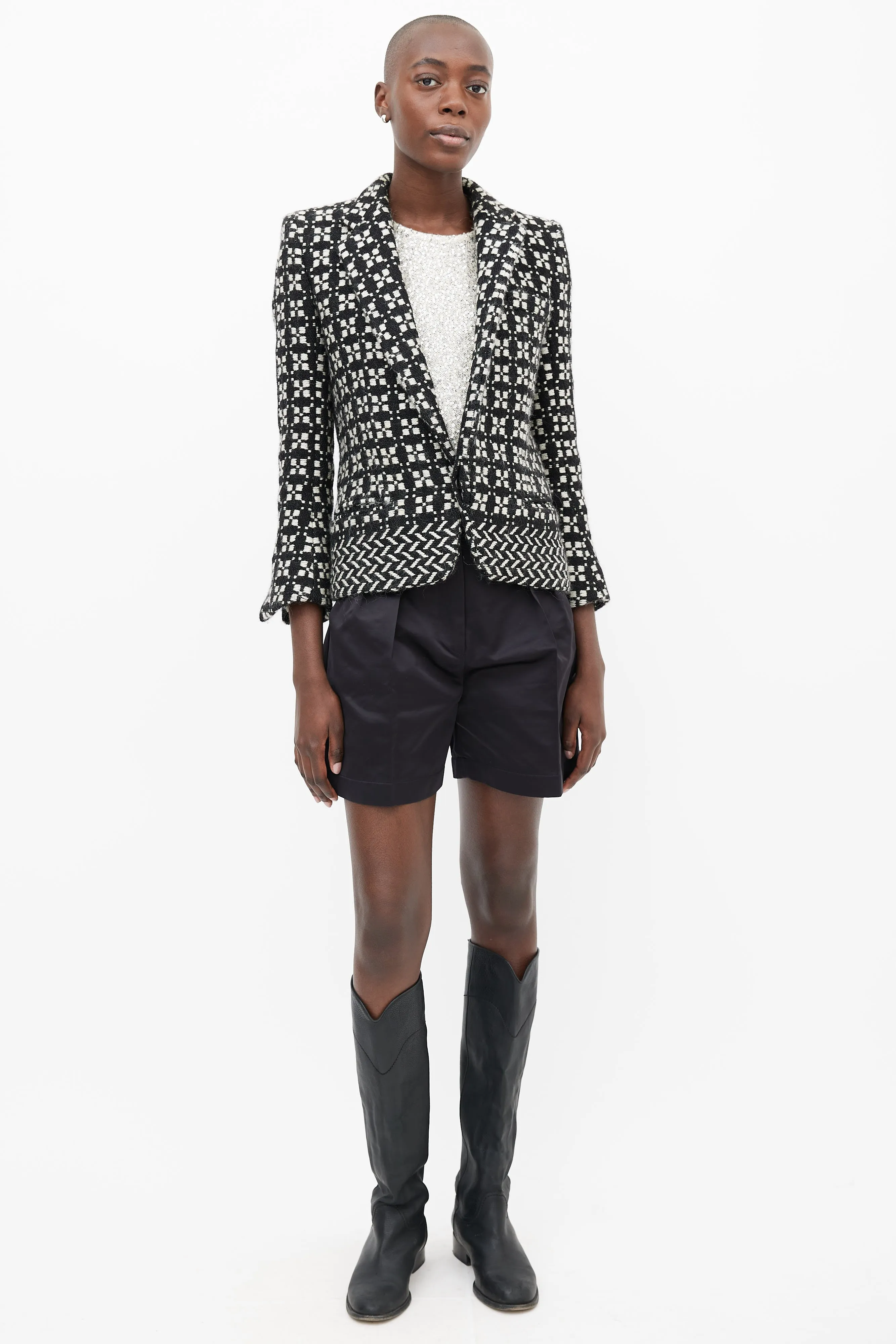 Black & White Wool Tweed Blazer