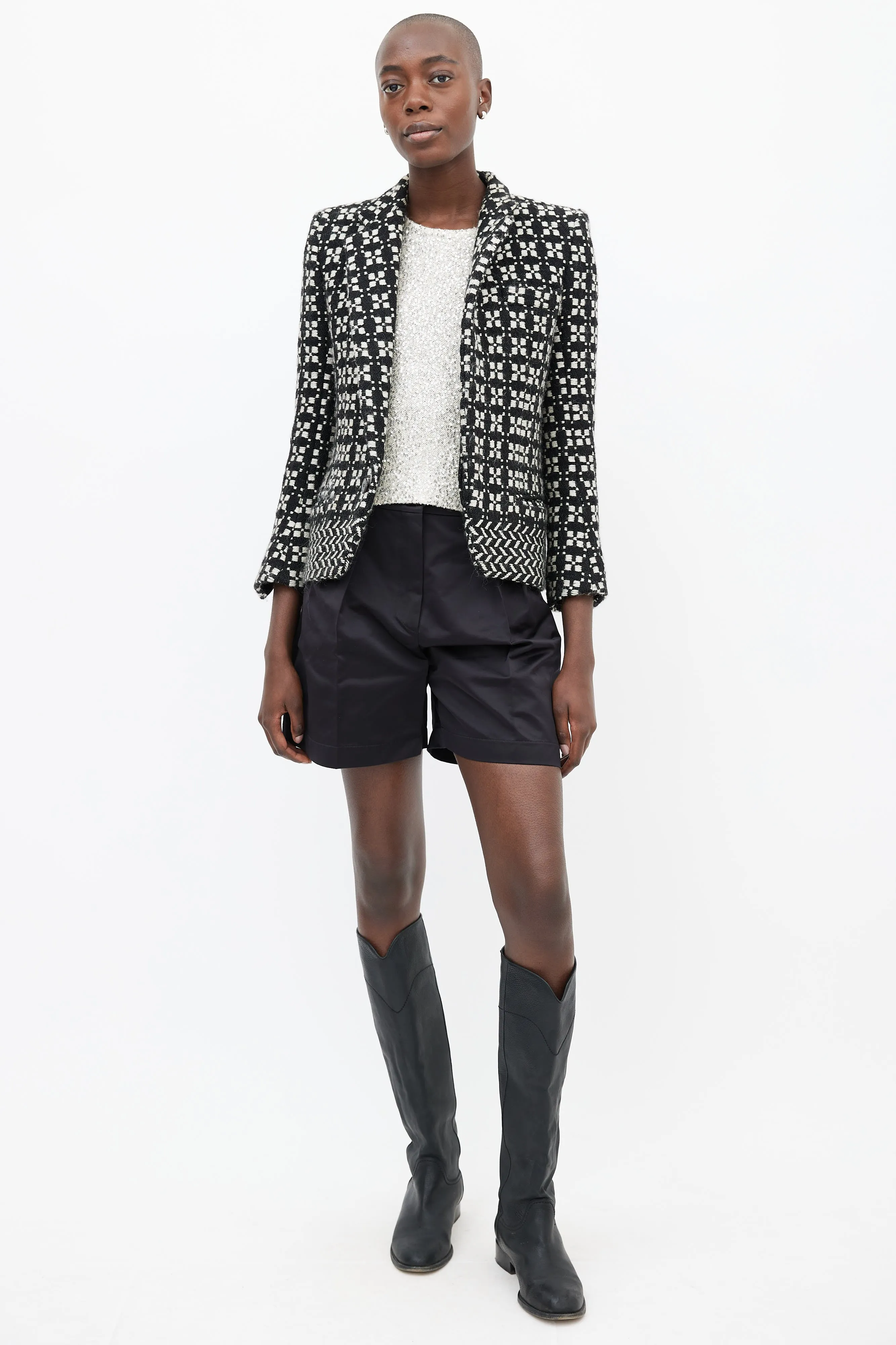 Black & White Wool Tweed Blazer