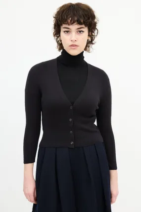 Black Cashmere Knit Cropped Cardigan
