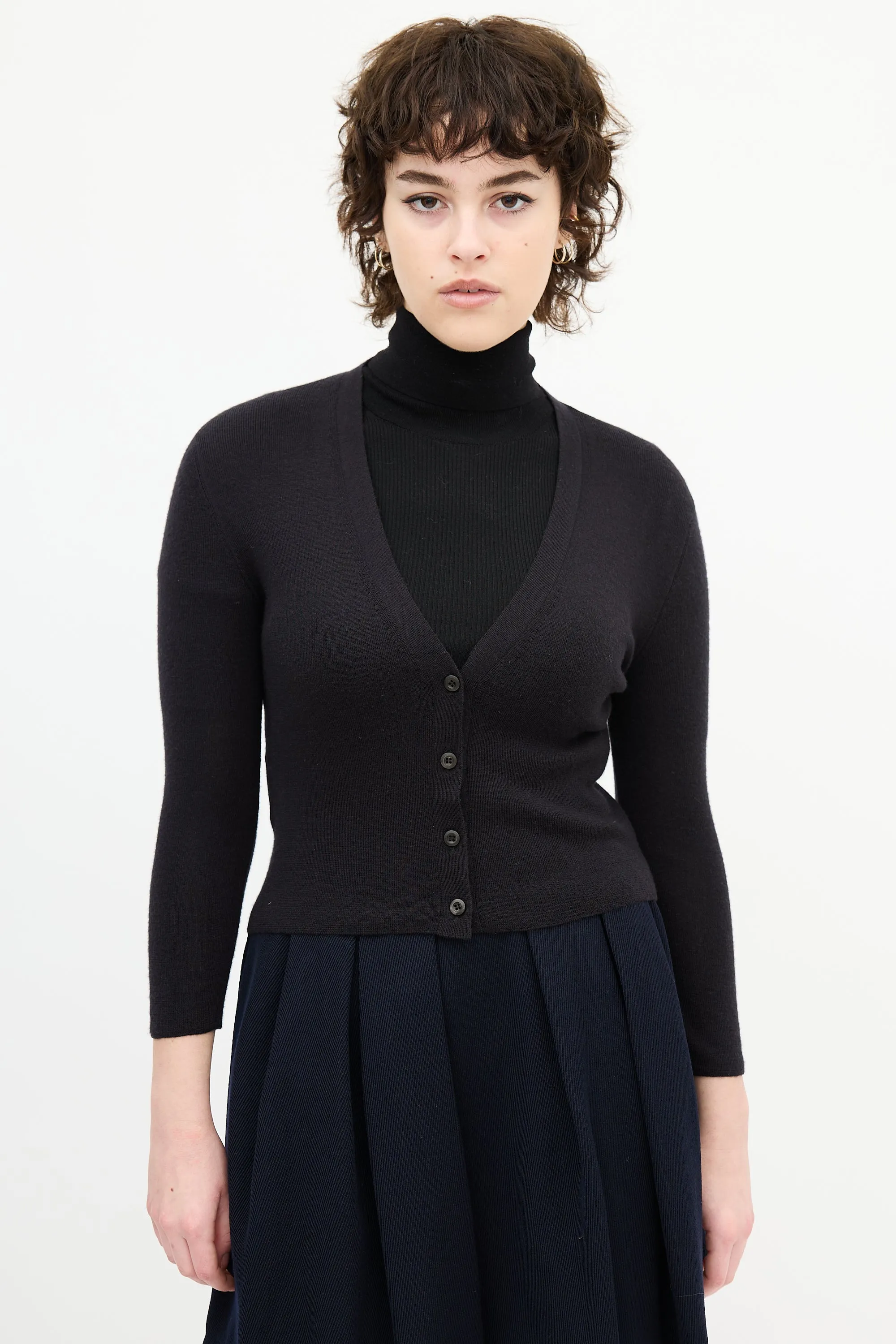 Black Cashmere Knit Cropped Cardigan
