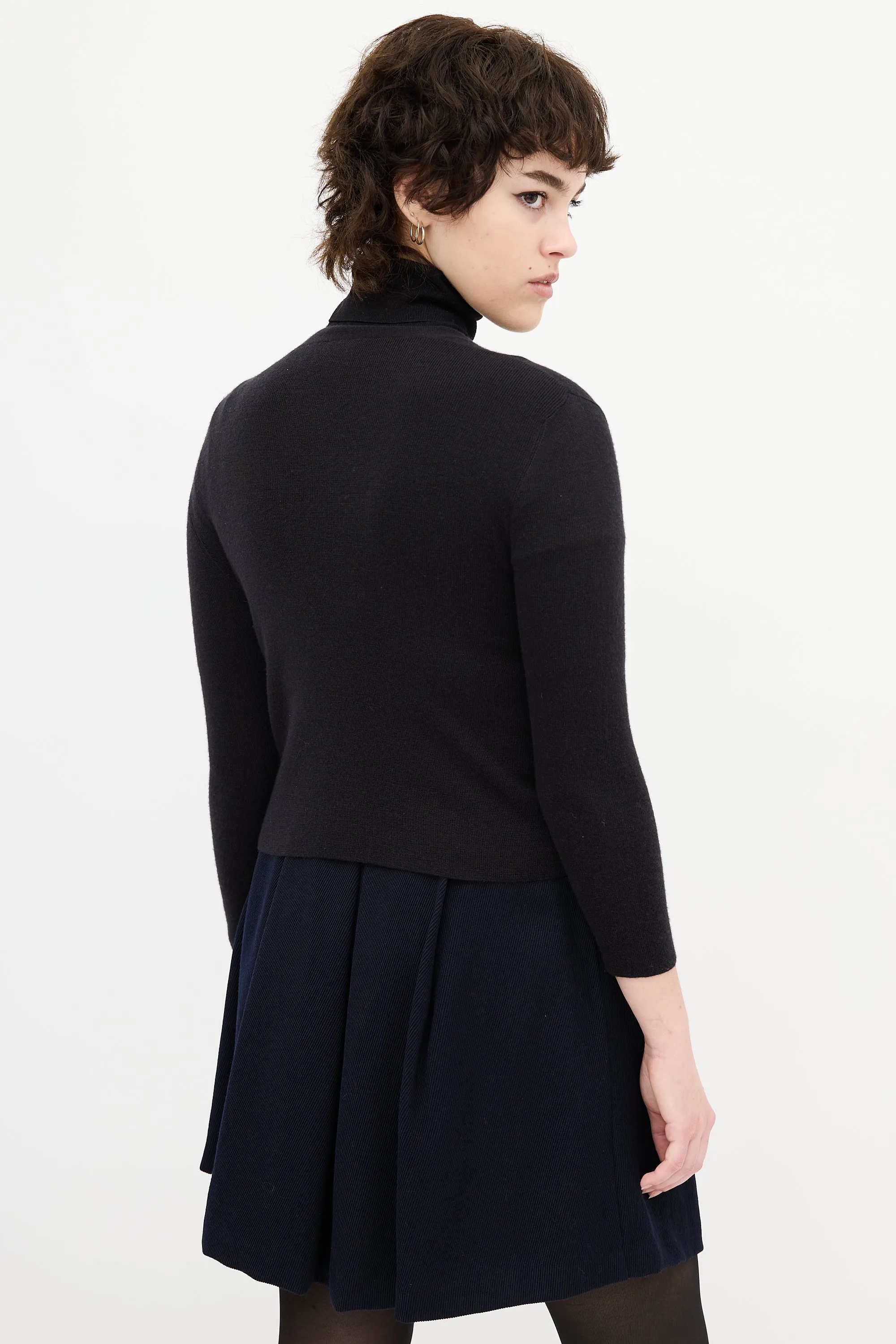 Black Cashmere Knit Cropped Cardigan