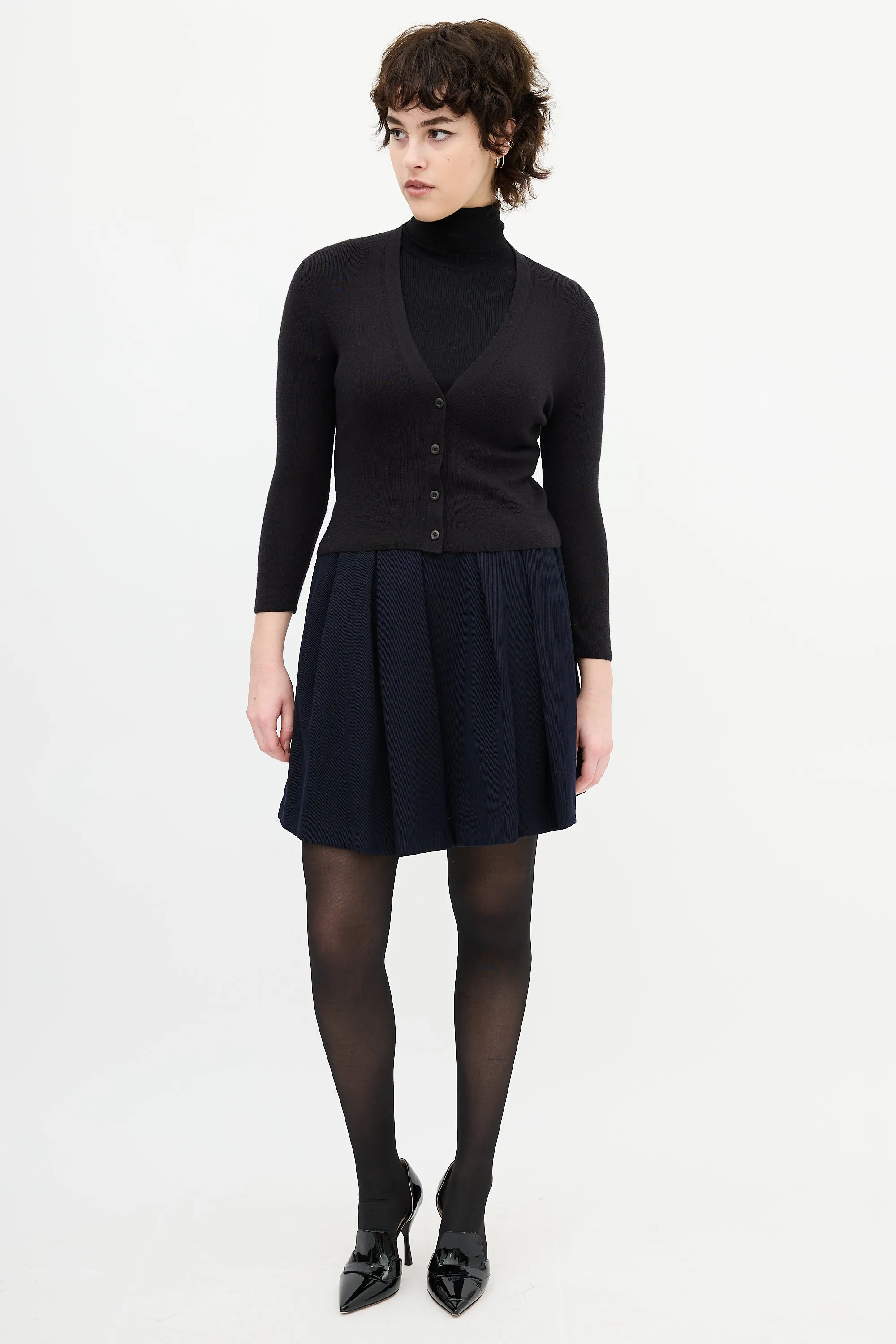 Black Cashmere Knit Cropped Cardigan