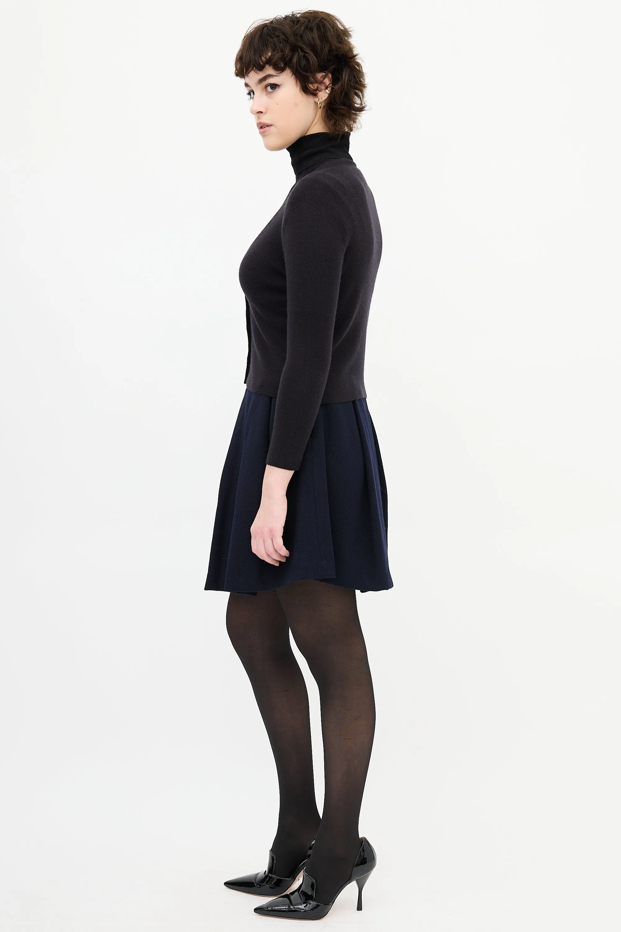 Black Cashmere Knit Cropped Cardigan