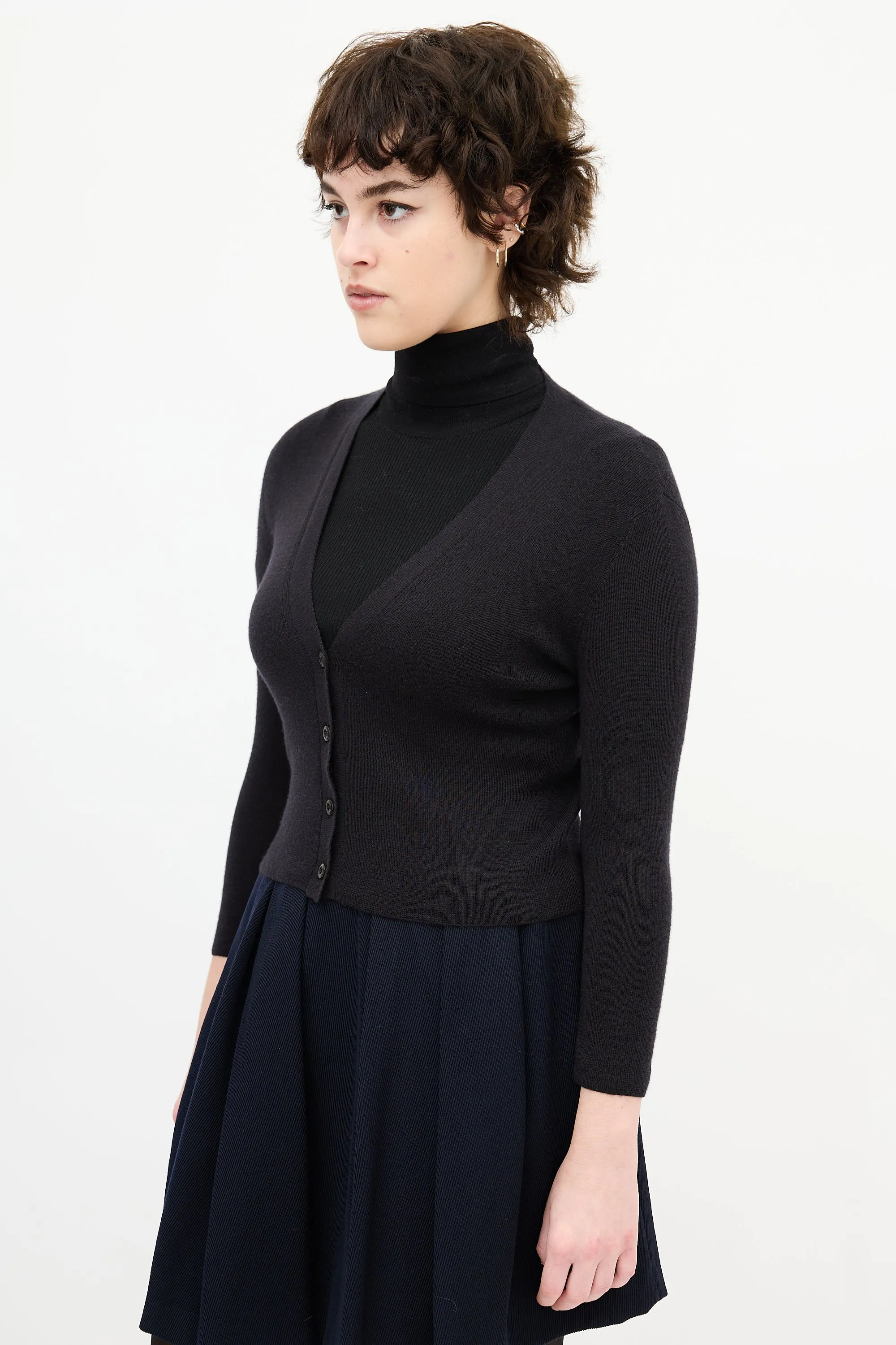 Black Cashmere Knit Cropped Cardigan