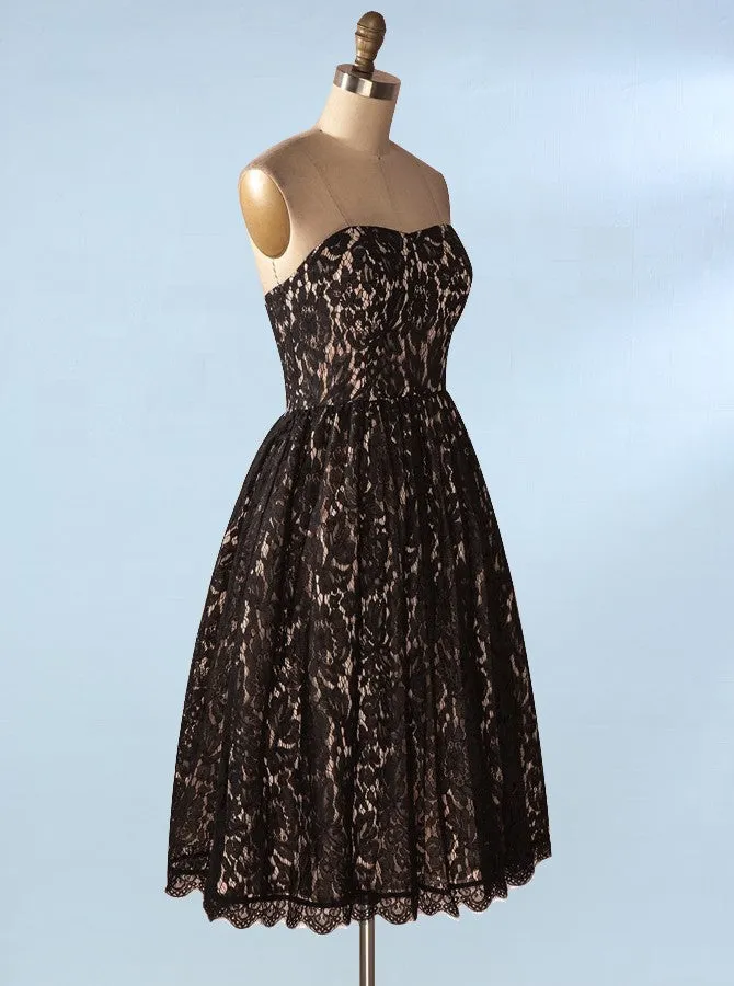 Black Homecoming Dresses,Lace Homecoming Dress,Vintage Homecoming Dress,HC00135