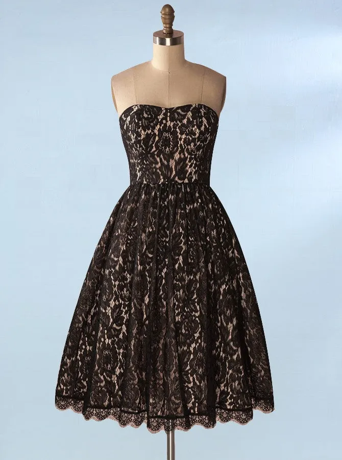 Black Homecoming Dresses,Lace Homecoming Dress,Vintage Homecoming Dress,HC00135