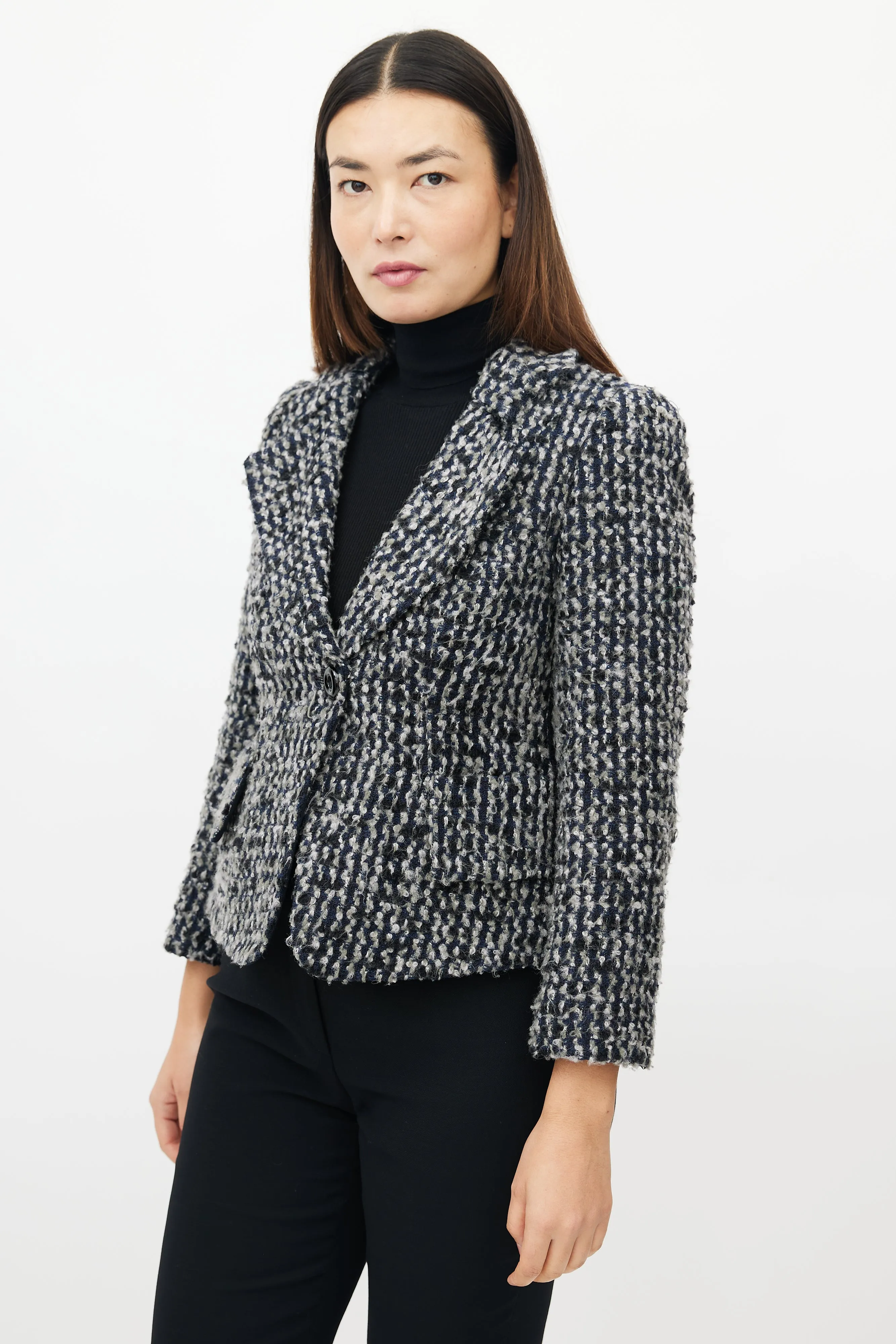 Blue & Multicolour Tweed Blazer