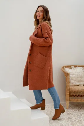 Button Up Coatigan - Soft Rust