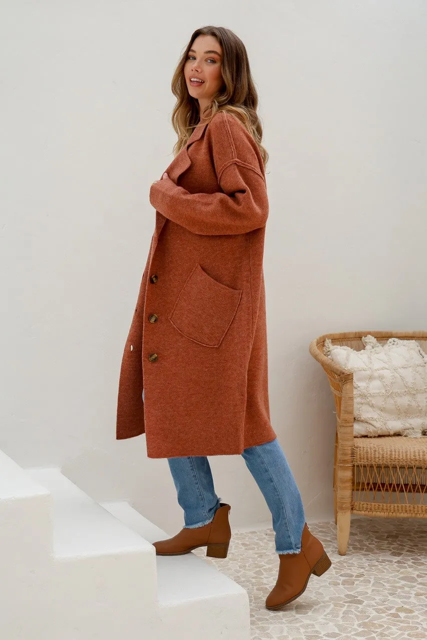 Button Up Coatigan - Soft Rust