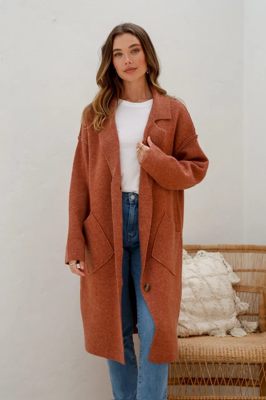 Button Up Coatigan - Soft Rust