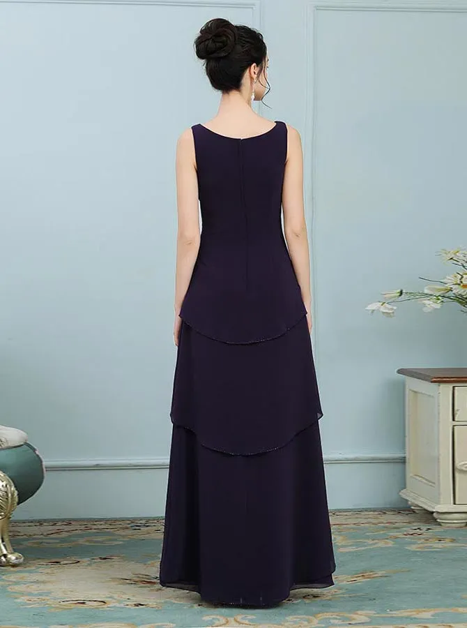 Dark Purple Mother of the Bride Dresses,Ruffled Mother Dress,Full Figure Mother Dress,MD00002