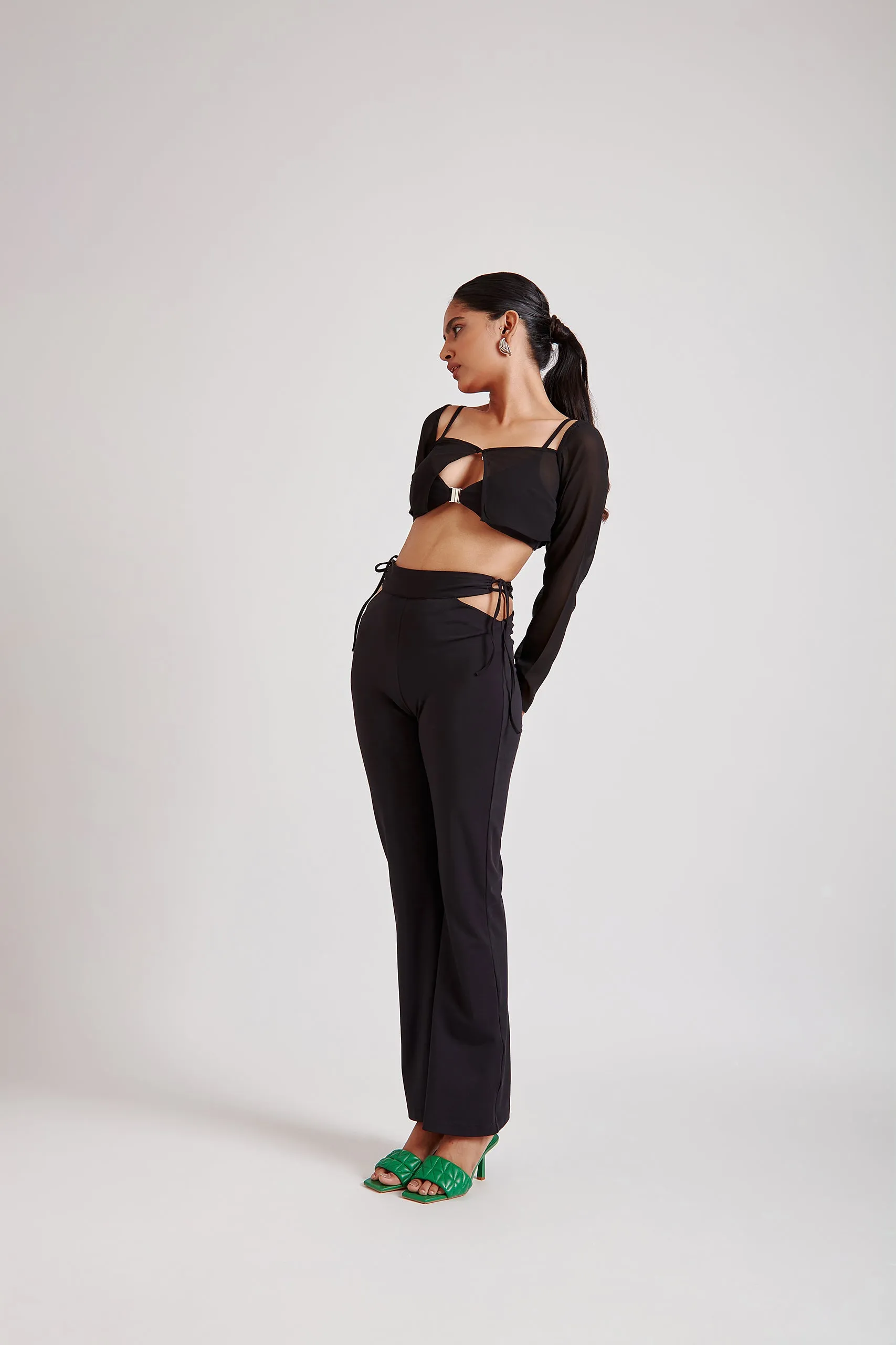Flared Pants with Cut-Out Detail Black
