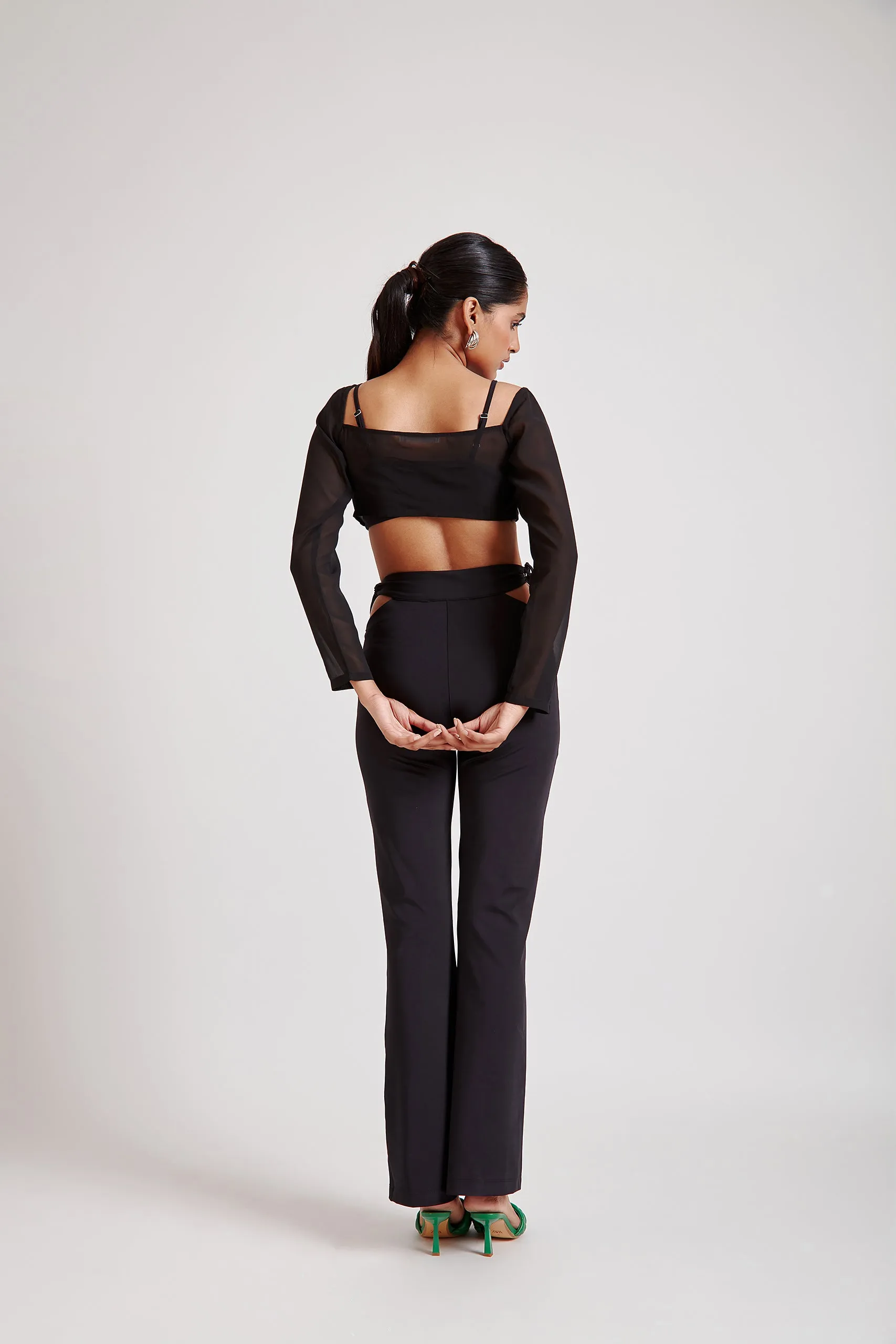 Flared Pants with Cut-Out Detail Black