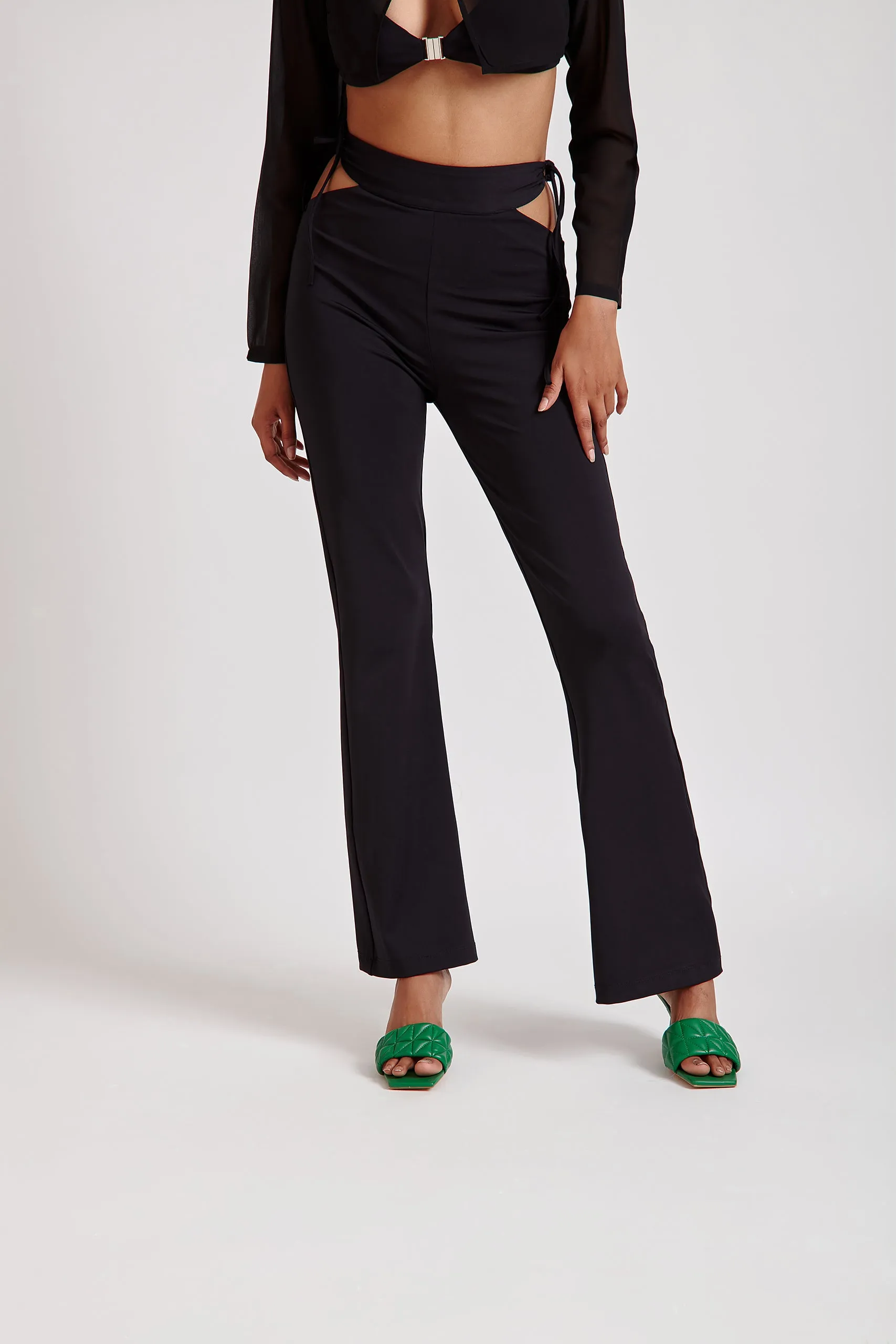 Flared Pants with Cut-Out Detail Black