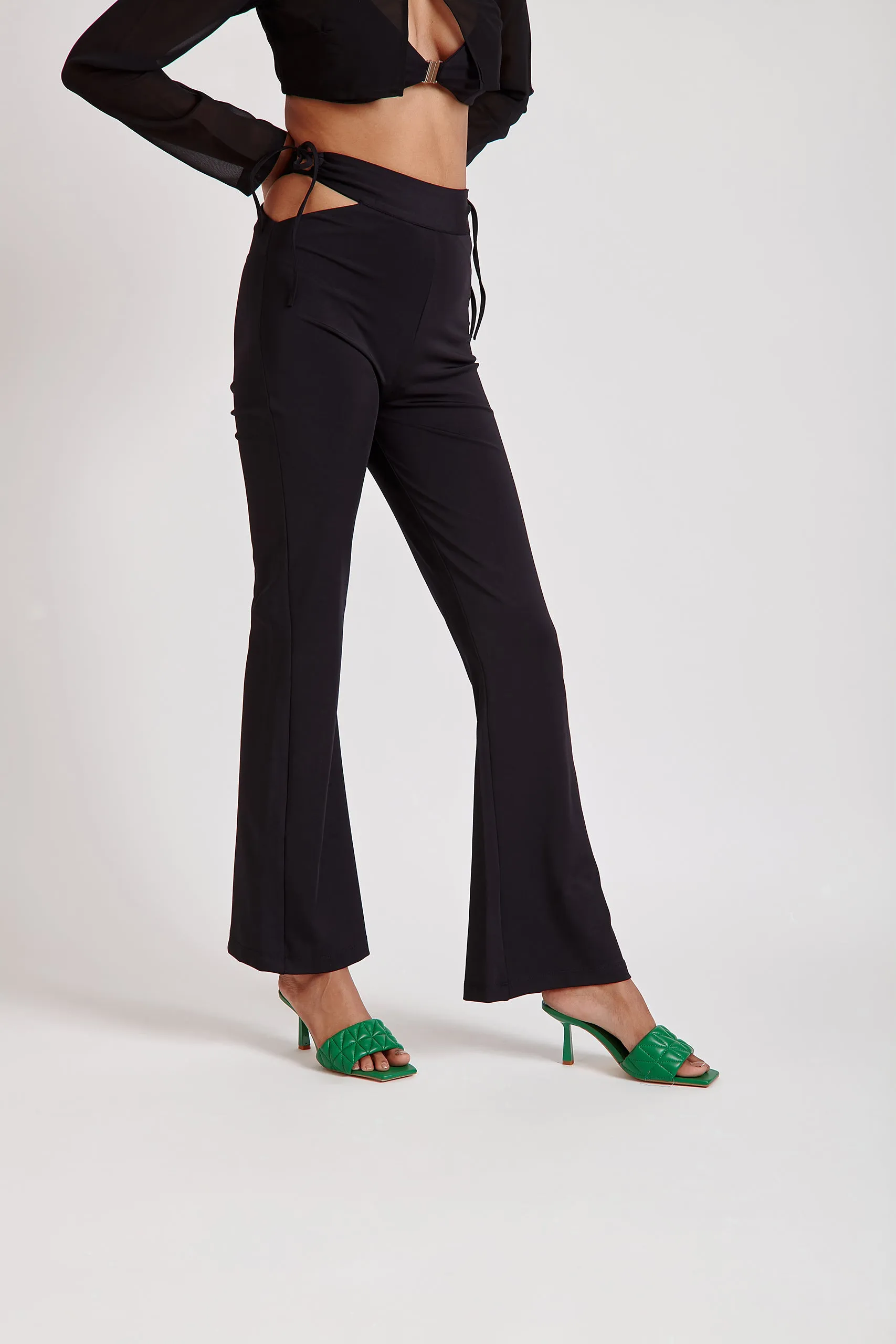 Flared Pants with Cut-Out Detail Black