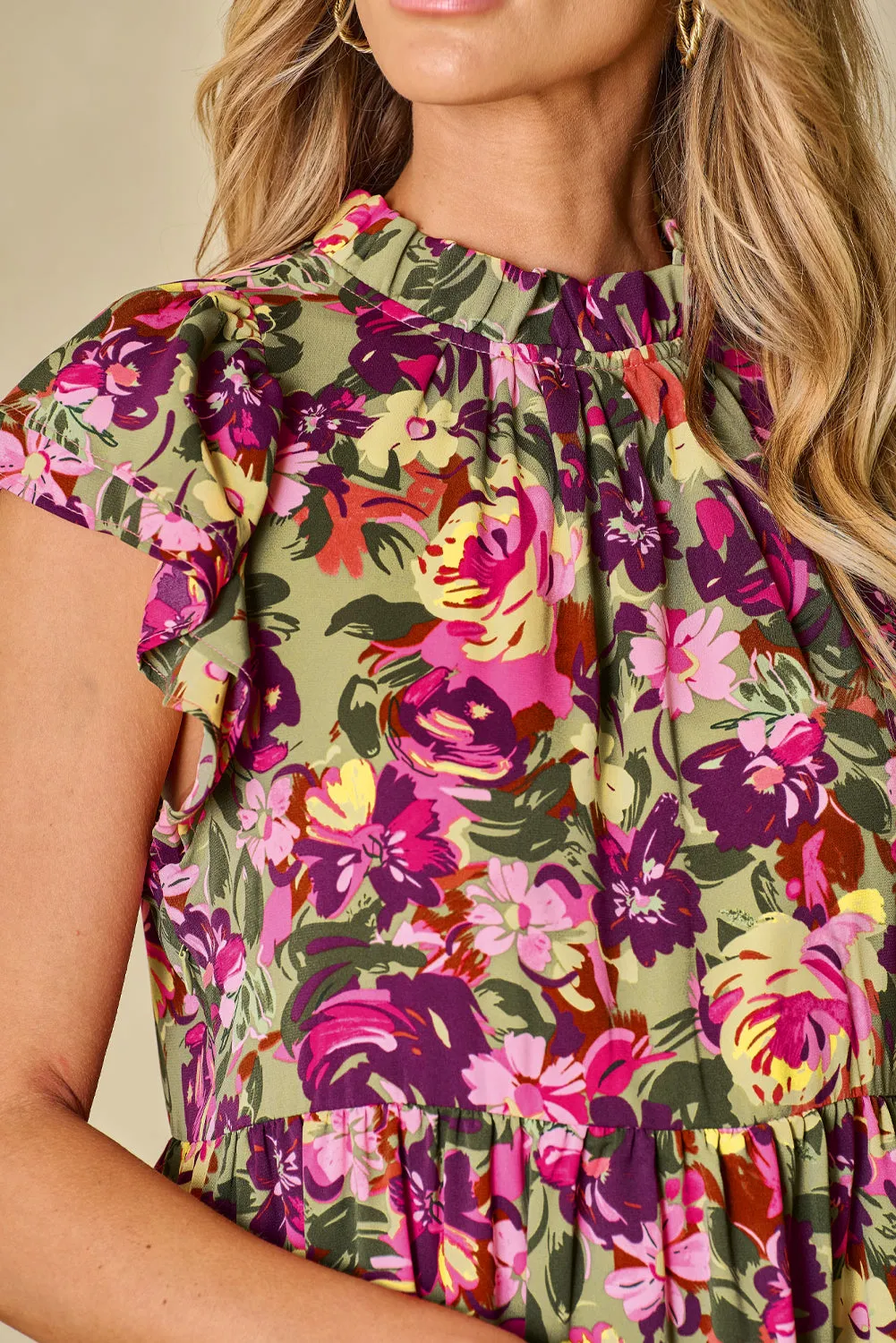 Flutter Sleeve Frilled Neck Mini Dresses