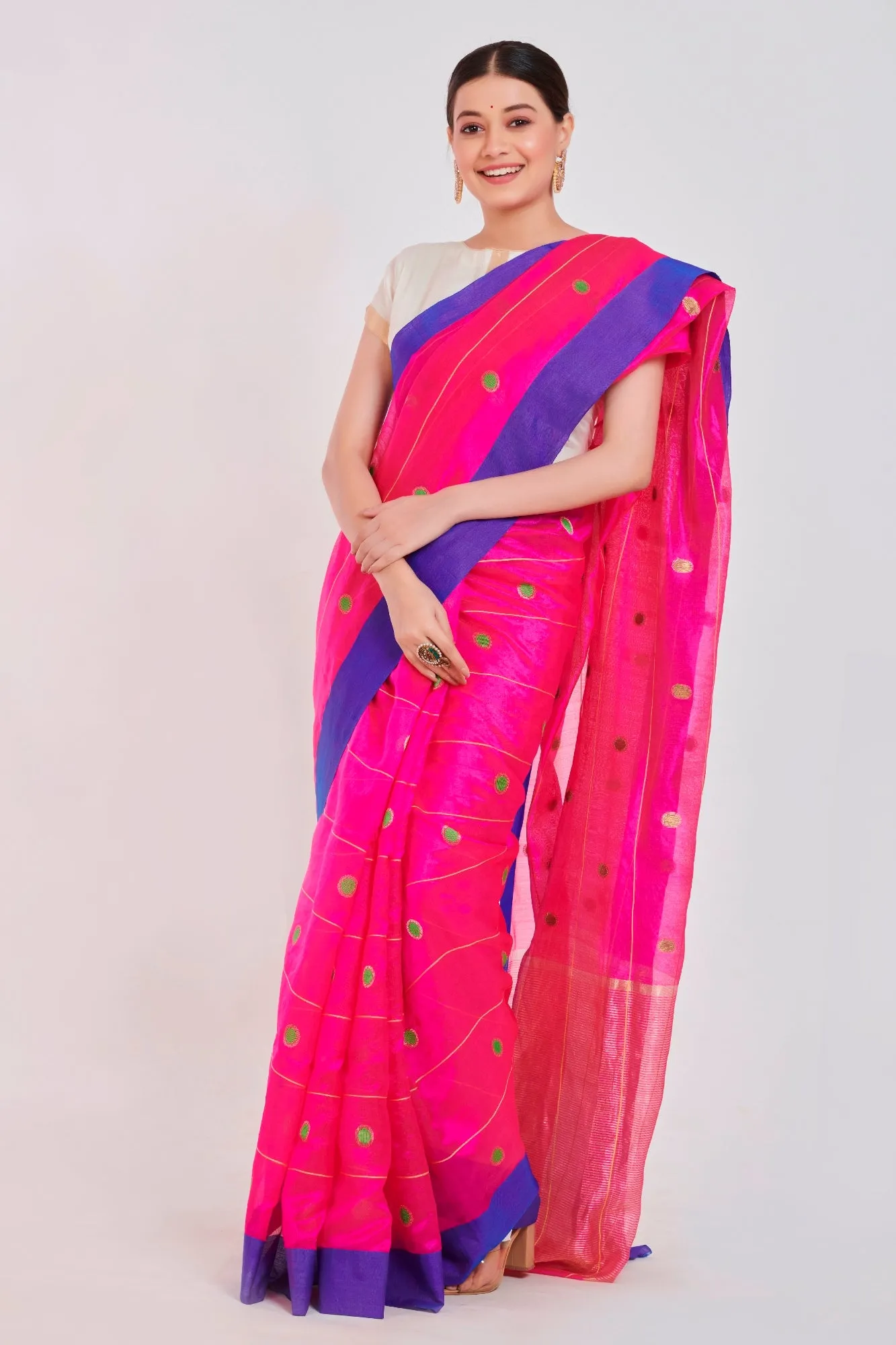 Fuschia Polka Silk saree
