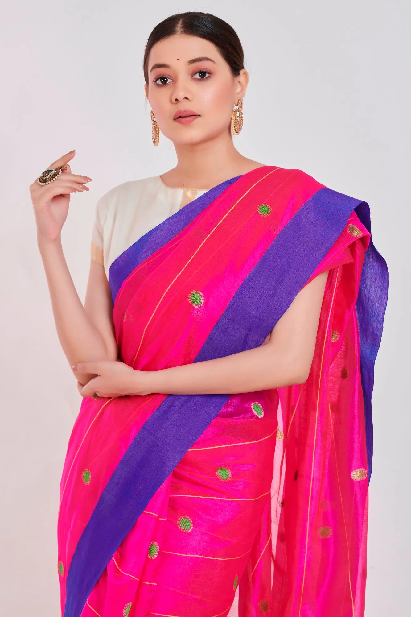 Fuschia Polka Silk saree