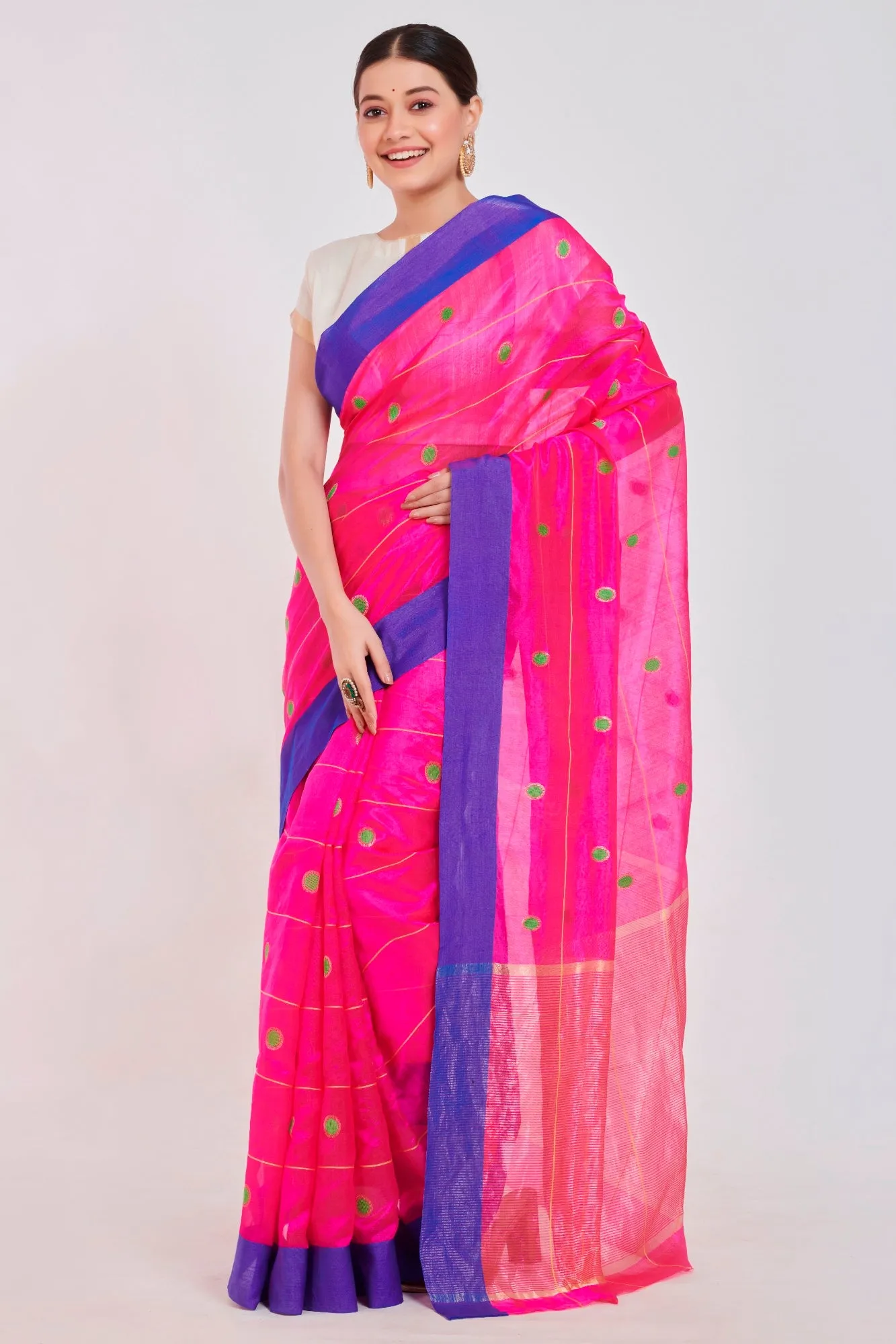 Fuschia Polka Silk saree
