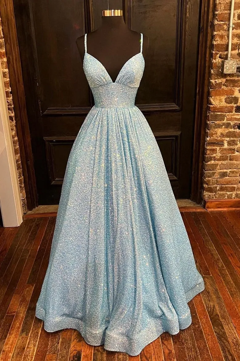 Hayden |A-line V Neck Sequins Long Prom Dress