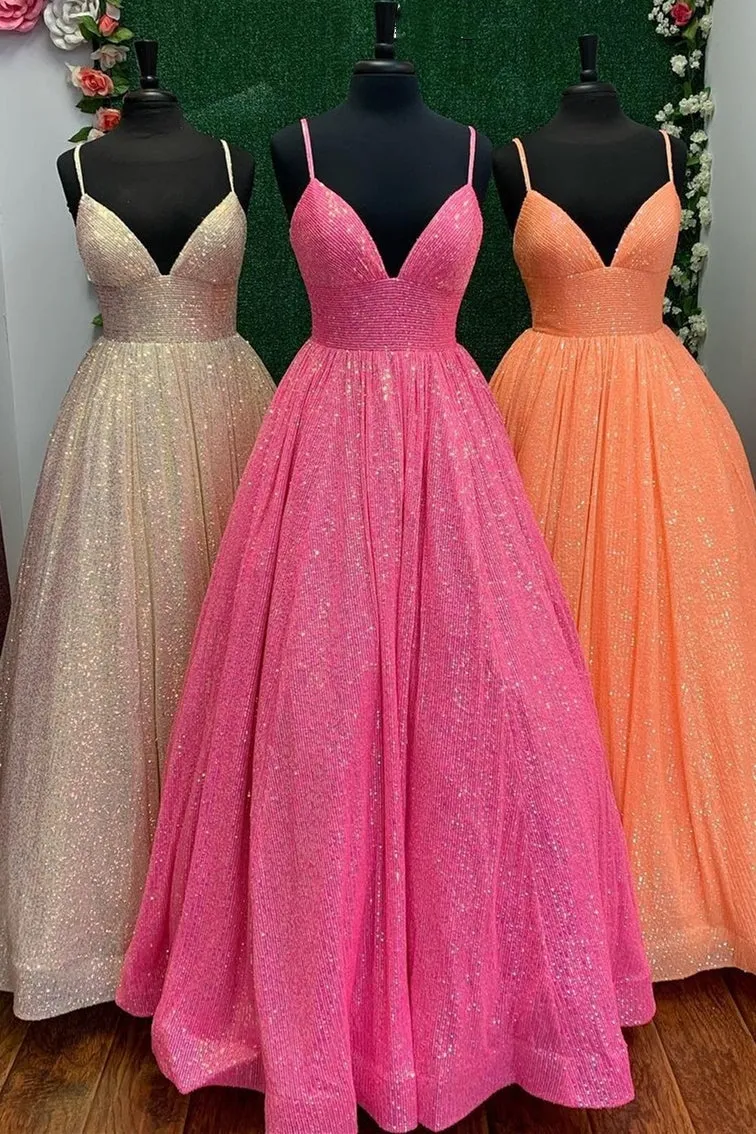 Hayden |A-line V Neck Sequins Long Prom Dress
