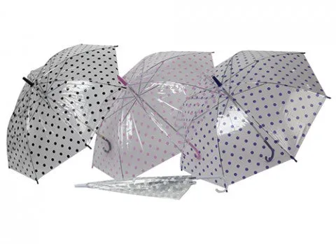Ladies Clear Umbrella Assorted Polka Dot Design