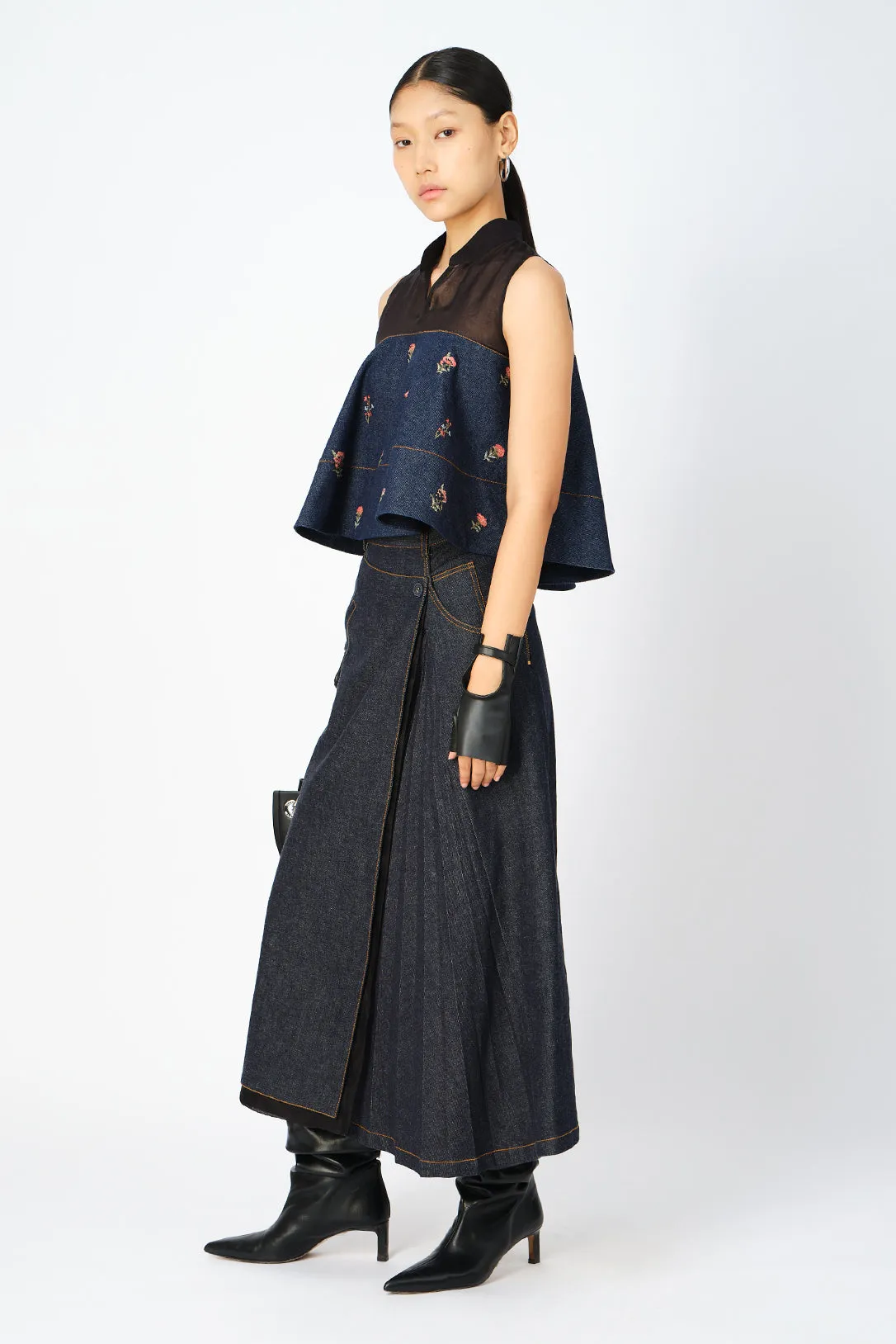 Lark denim pleated skirt