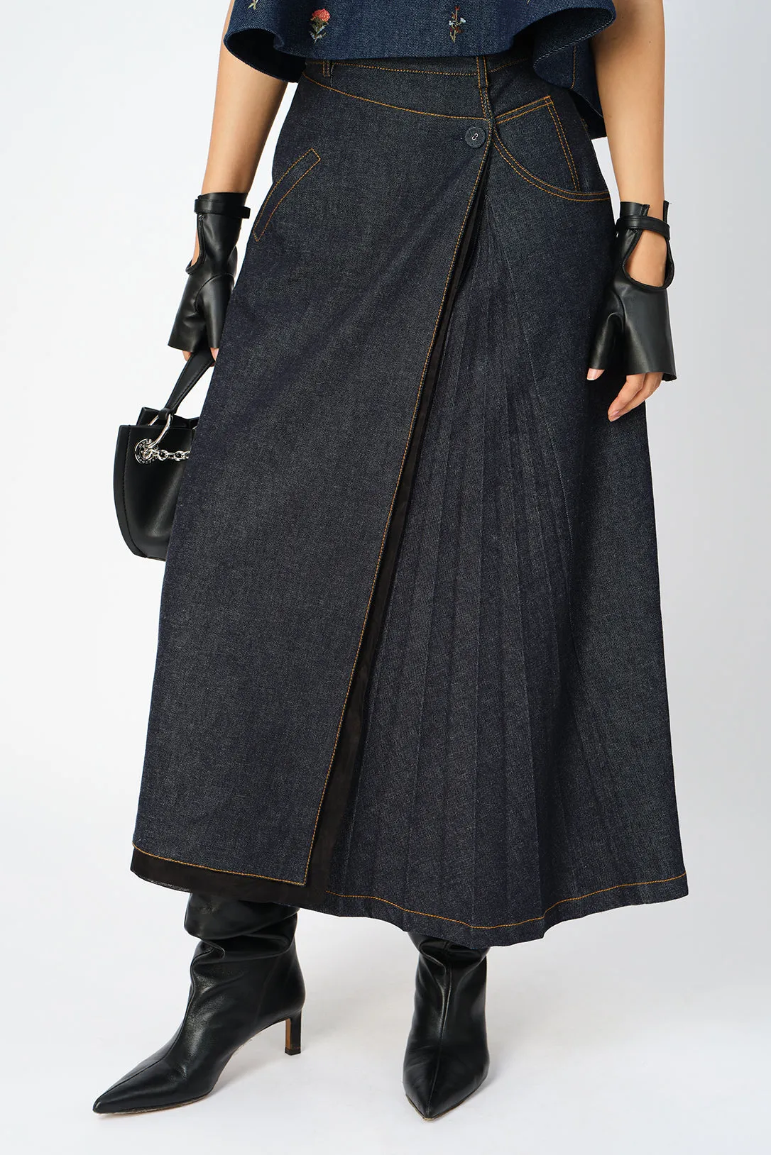 Lark denim pleated skirt