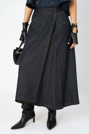 Lark denim pleated skirt