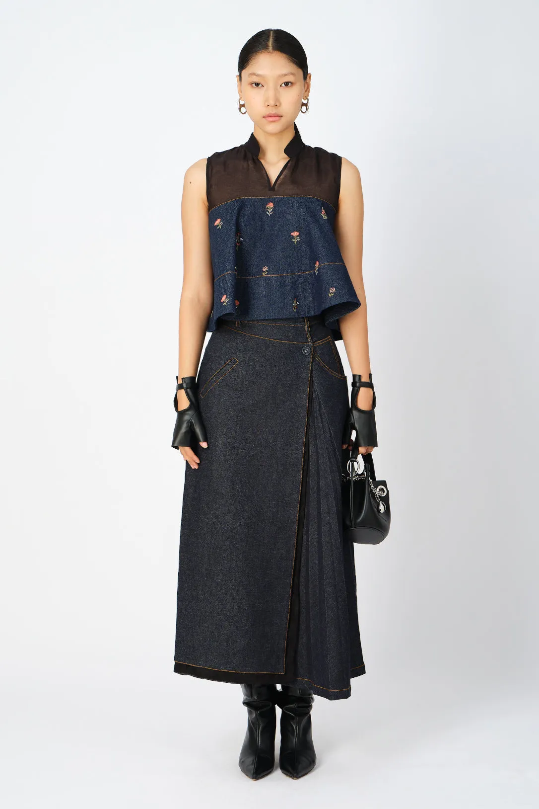 Lark denim pleated skirt