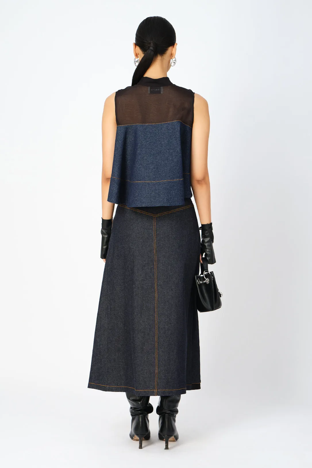 Lark denim pleated skirt
