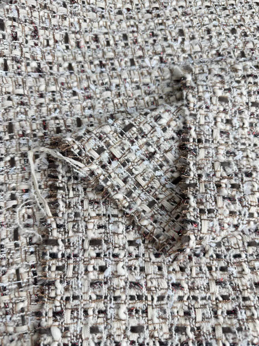 New high-end autumn and winter red small fragrance fabric woven tweed diy wool blend designer suit fabric