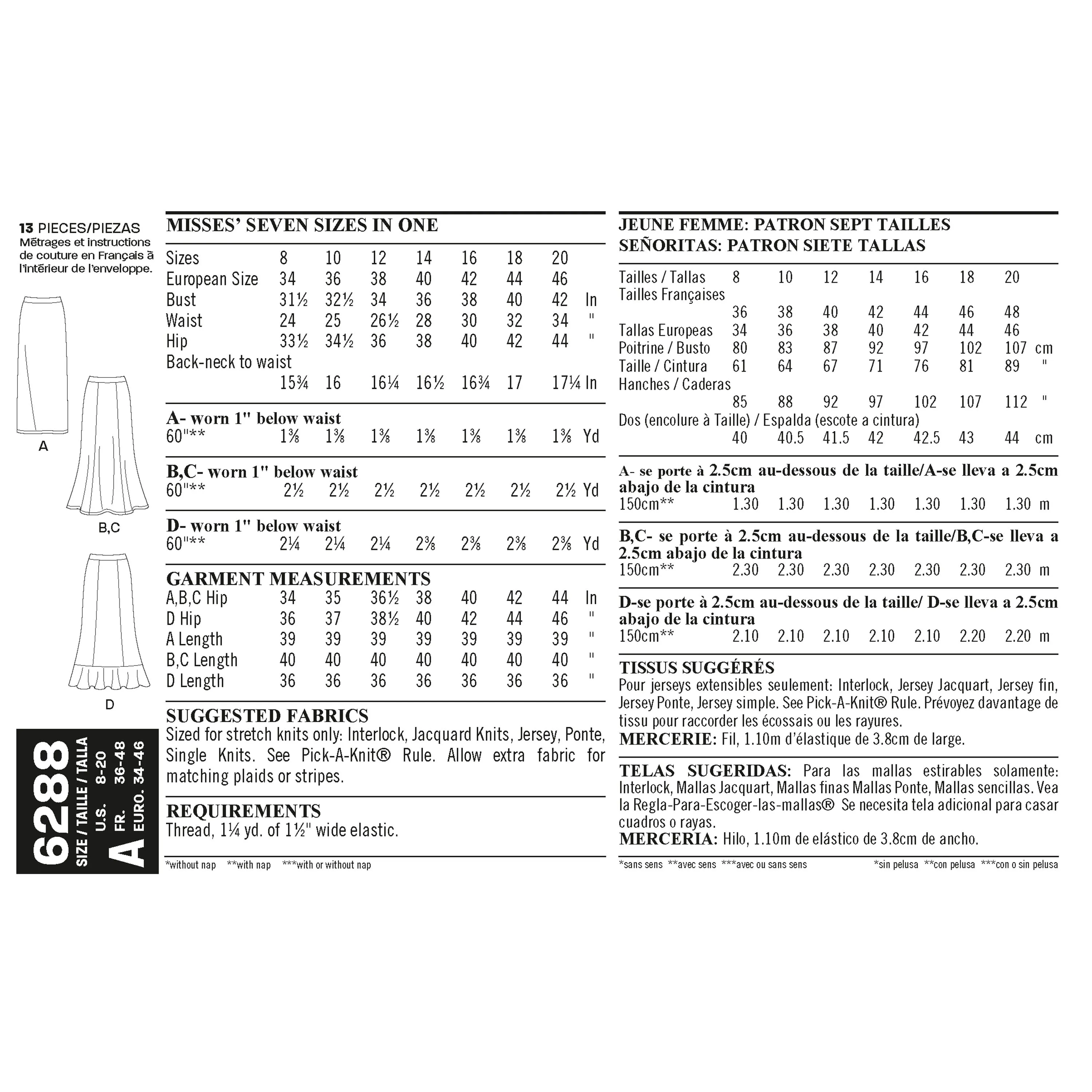 New Look Sewing Pattern 6288 - Misses' Pull on Knit Skirts