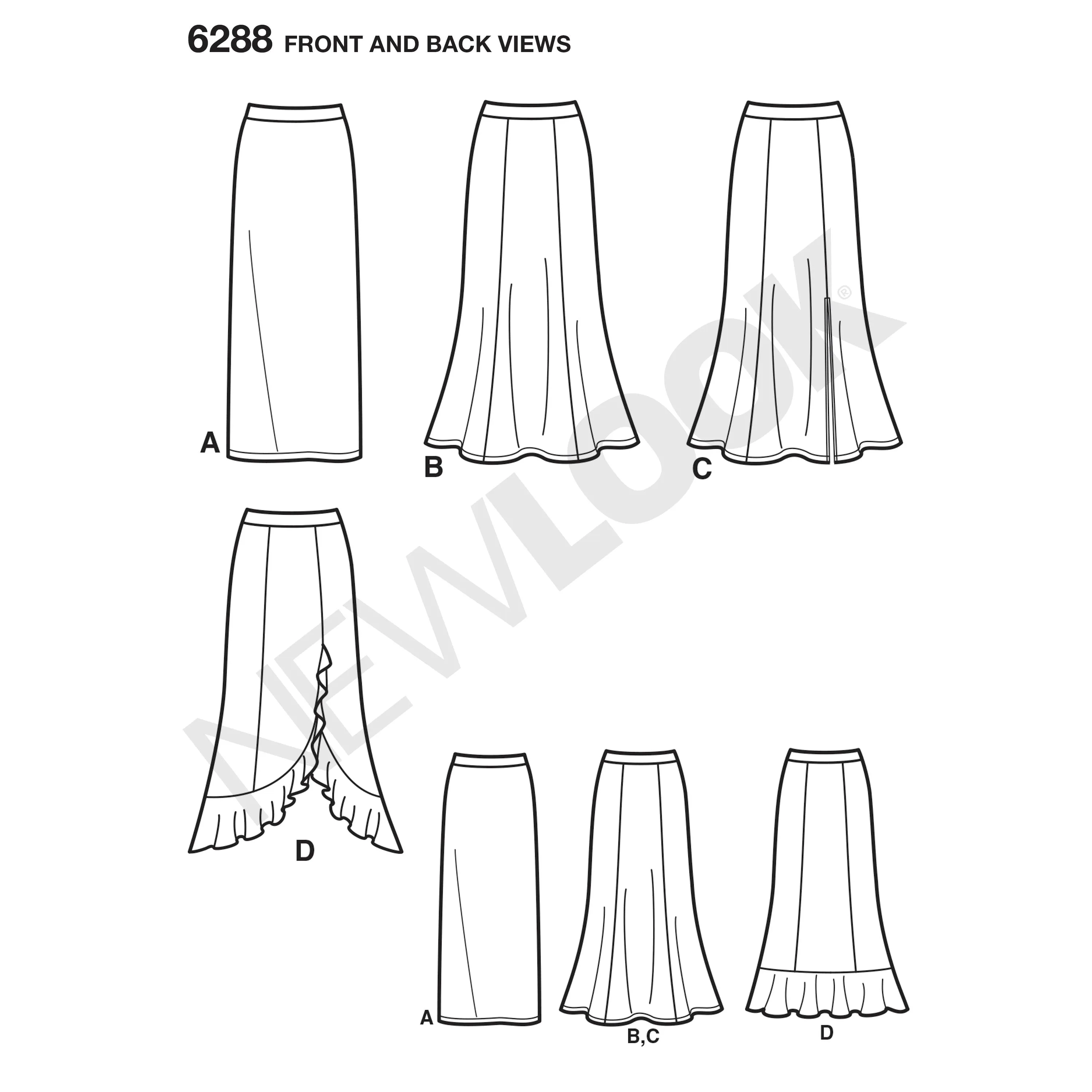 New Look Sewing Pattern 6288 - Misses' Pull on Knit Skirts