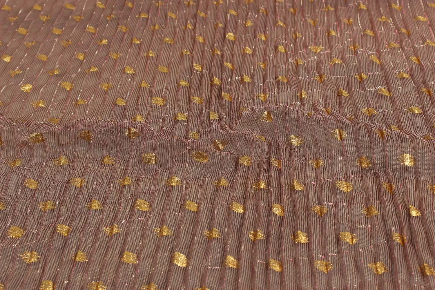 Pink Pleated Lurex Foil Printed Knit Fabric