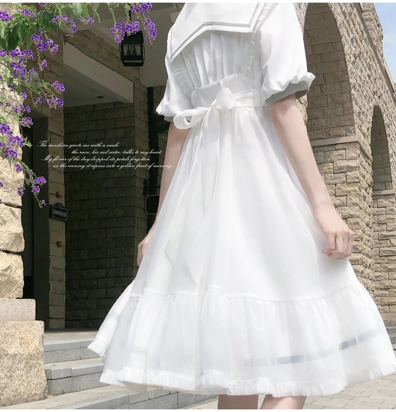 Tie Collar Puff   Sleeve Sailor Haori Tulle Dress Ribbon   Badge Overskirt