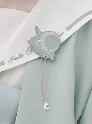 Tie Collar Puff   Sleeve Sailor Haori Tulle Dress Ribbon   Badge Overskirt